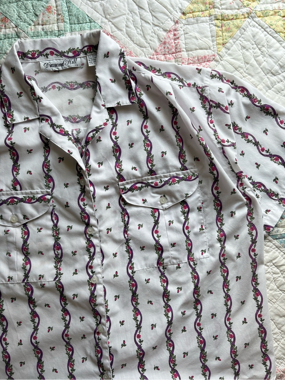 Vintage 90s Floral Blouse 20W Plus Size Button Front Pink Purple Cottagecore